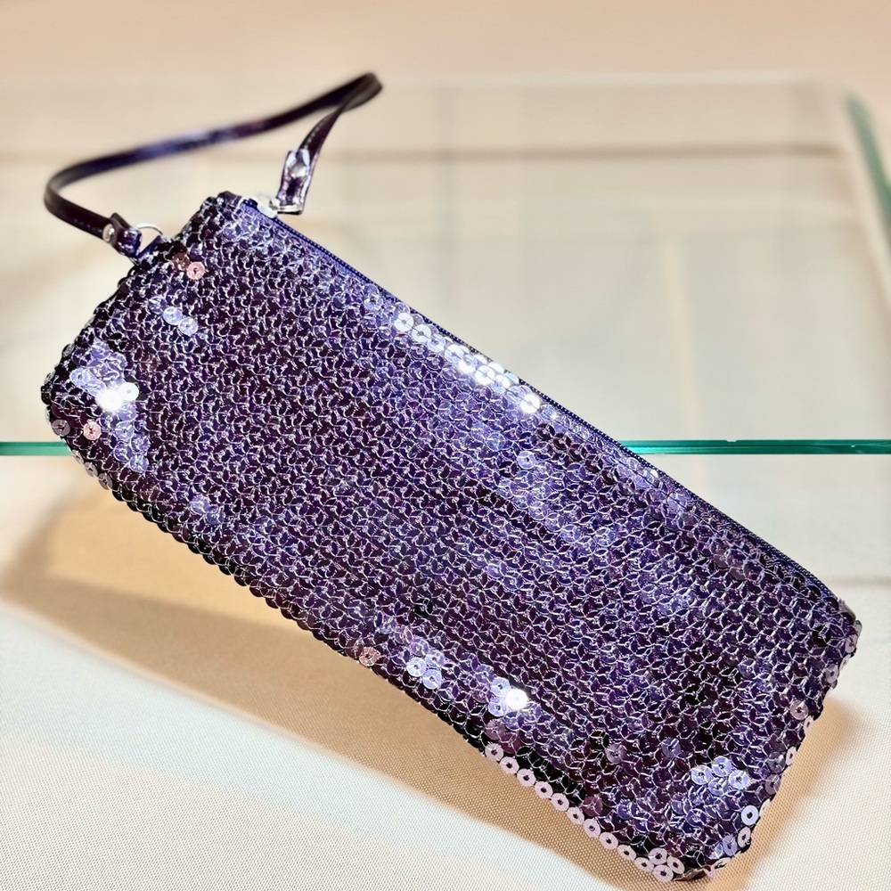 Purple Sequin Wristlet Clutch with Wrist Strap